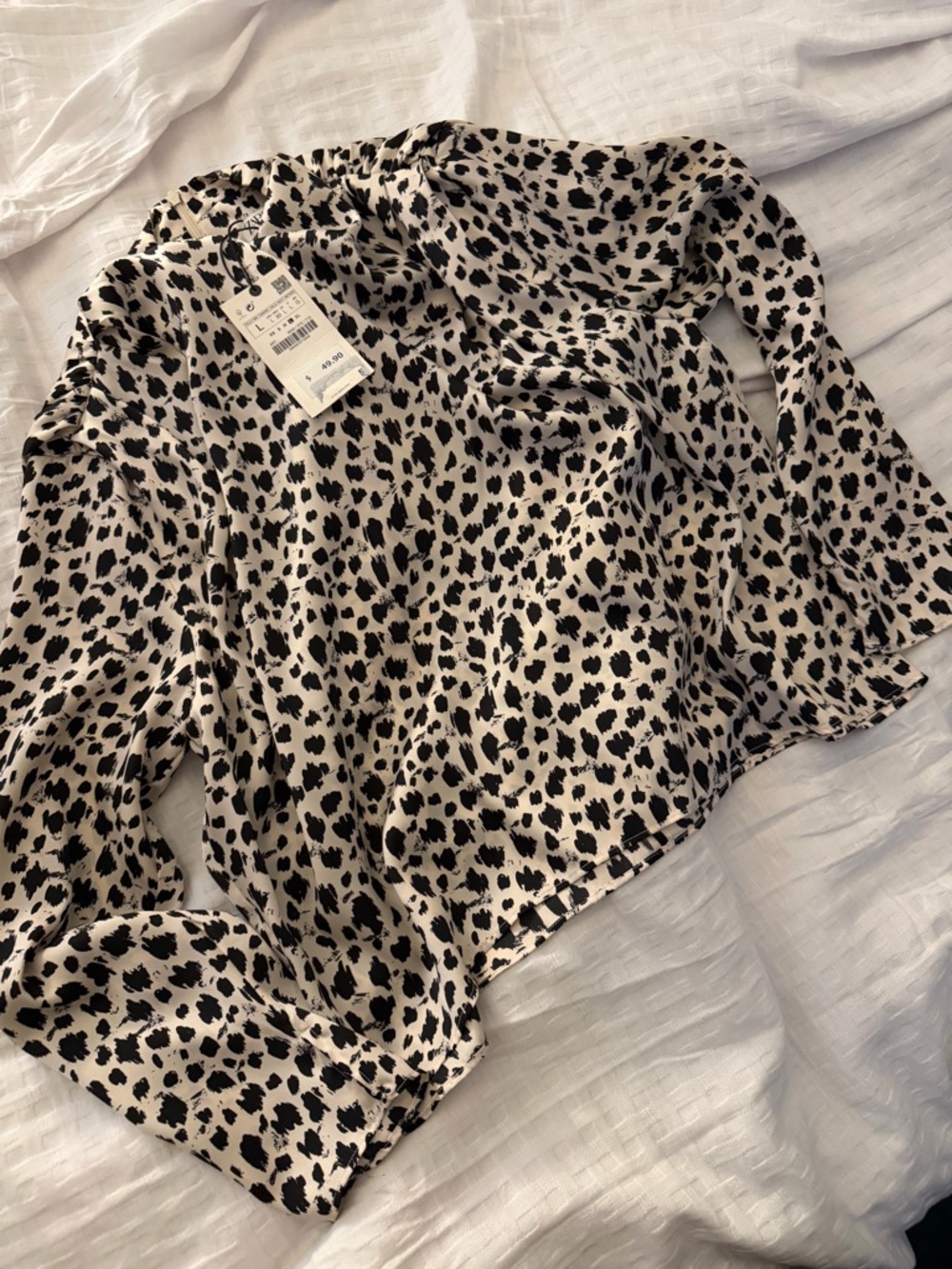 Zara Animal Print Long-Sleeve Blouse, SZ L, BRAND NEW